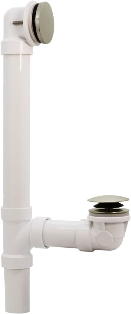 Westbrass 493244H-07 14' Sch. 40 PVC Bath Waste & Overflow Assembly with Illusionary Faceplate and Tip-Toe Drain Plug, Satin Nickel (12-Pack)
