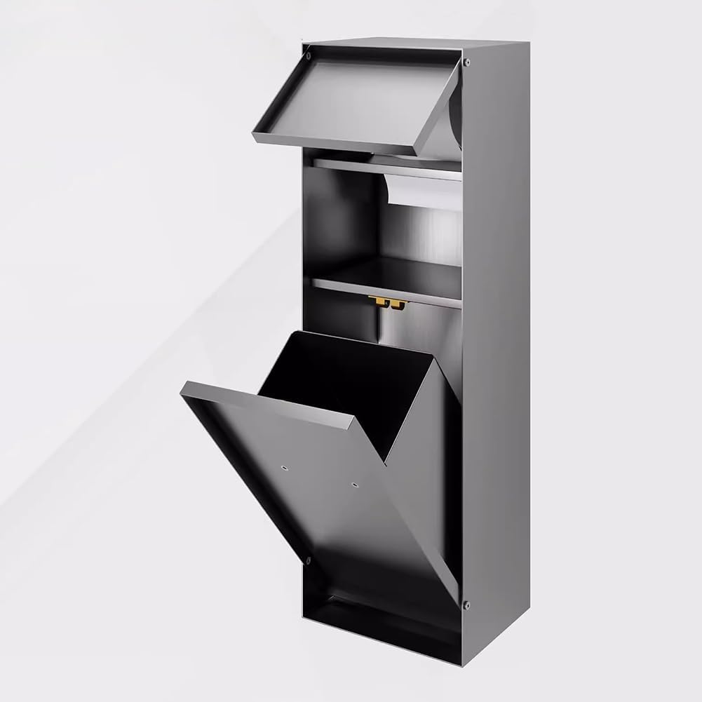 Shower Niche with Built-in Trash Can, Stainless Steel Bathroom Storage Rack, Built-in Bathroom Niche, Wall-Mounted Trash Can Cabinet, Multi-Functional Toilet Paper Holder,Light Gray