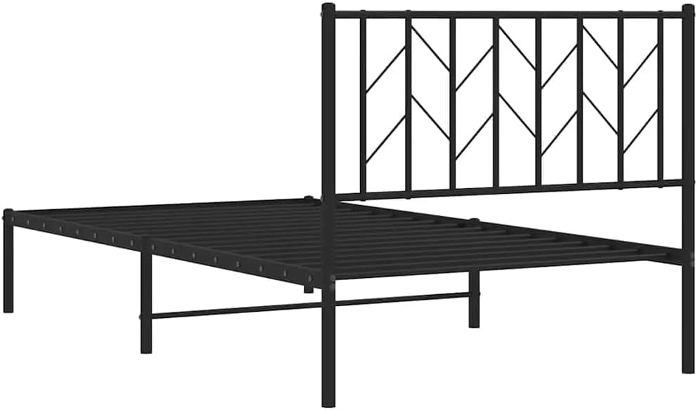 Metal Bed Frame with Headboard Black Twin Size Platform Bed Frame Sturdy Steel Construction Underbed Storage Space for Bedroom Furniture