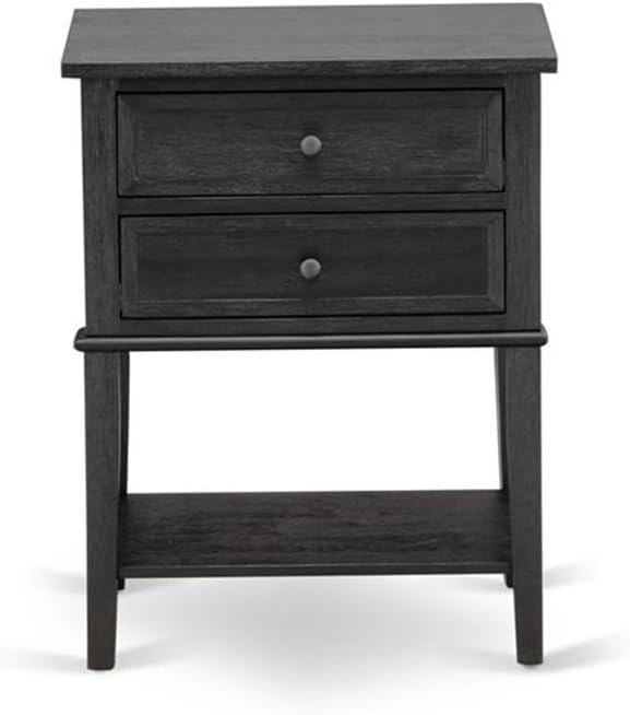 East West Furniture KD18K-2VL06 3 Piece King Size Bed Set - 1 King Bed Brown Linen Fabric Padded and Button Tufted Headboard with 2 Mid Century Nightstand - Wire Brushed Black Finish Nightstand