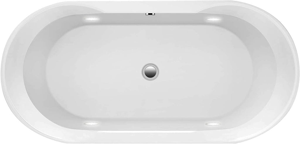 Carver Tubs - Aiden 65' - Modern White Freestanding Soaking Bathtub - w/LED Lights - White Acrylic Fiberglass Oval Bath Tub With Chrome Drain Overflow - Deep Relaxing Soak - 65″L x 29'W x 22'H