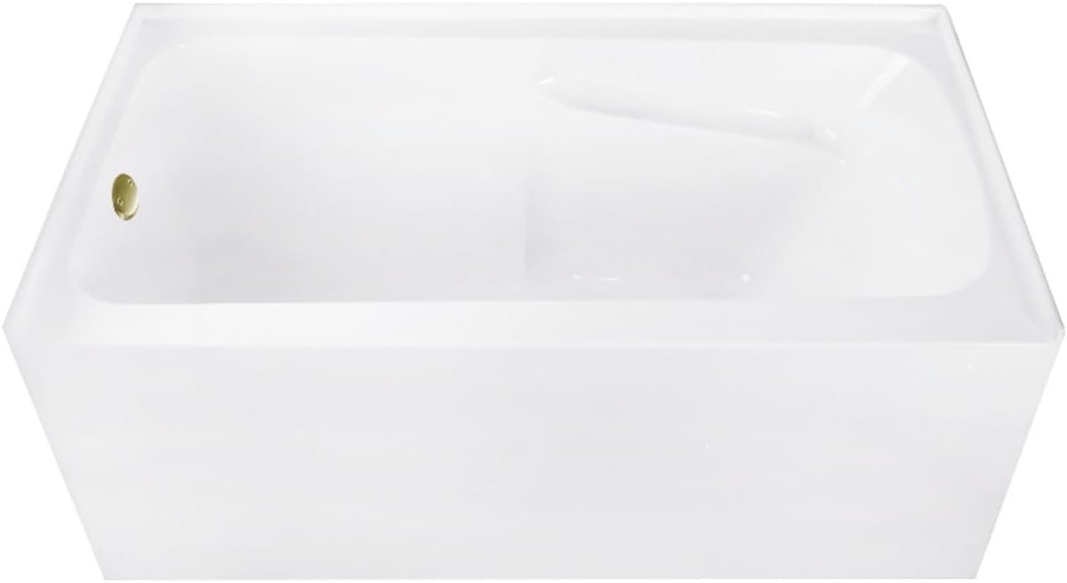 Aqua Eden CVTAP543023L3 54' Acrylic Rectangular 3-Wall Alcove Tub with Armrests, Left Hand Drain, Glossy White/Antique Brass