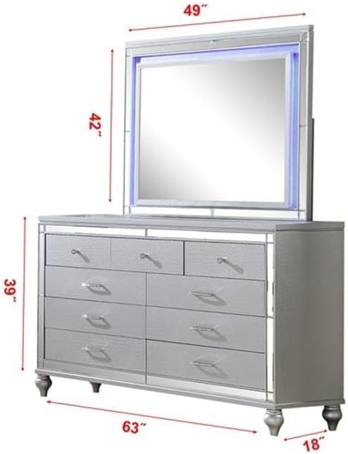 Sterling King 5 PC LED Bedroom Set Made with Wood in Silver Color