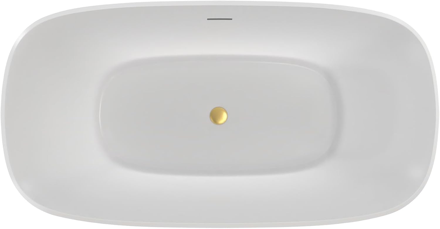Elegance 59 in. L x 31 in. W x 23-5/8 in. H Freestanding Acrylic Bathtub, Brushed Brass Drain