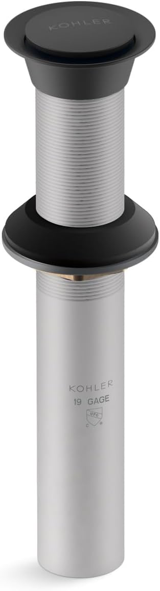 KOHLER K-33151-BL Bathroom Sink Clicker Drain w/o Overflow, Premium Metal, Corrosion Resistant, Matte Black