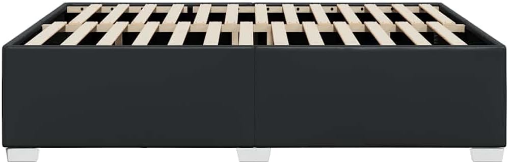 Queen Size Faux Leather Bed Frame with Engineered Wood Base, Modern Matte Black Finish for Standard Mattress, 4-Piece Set for Bedroom Decor and Sleep Support