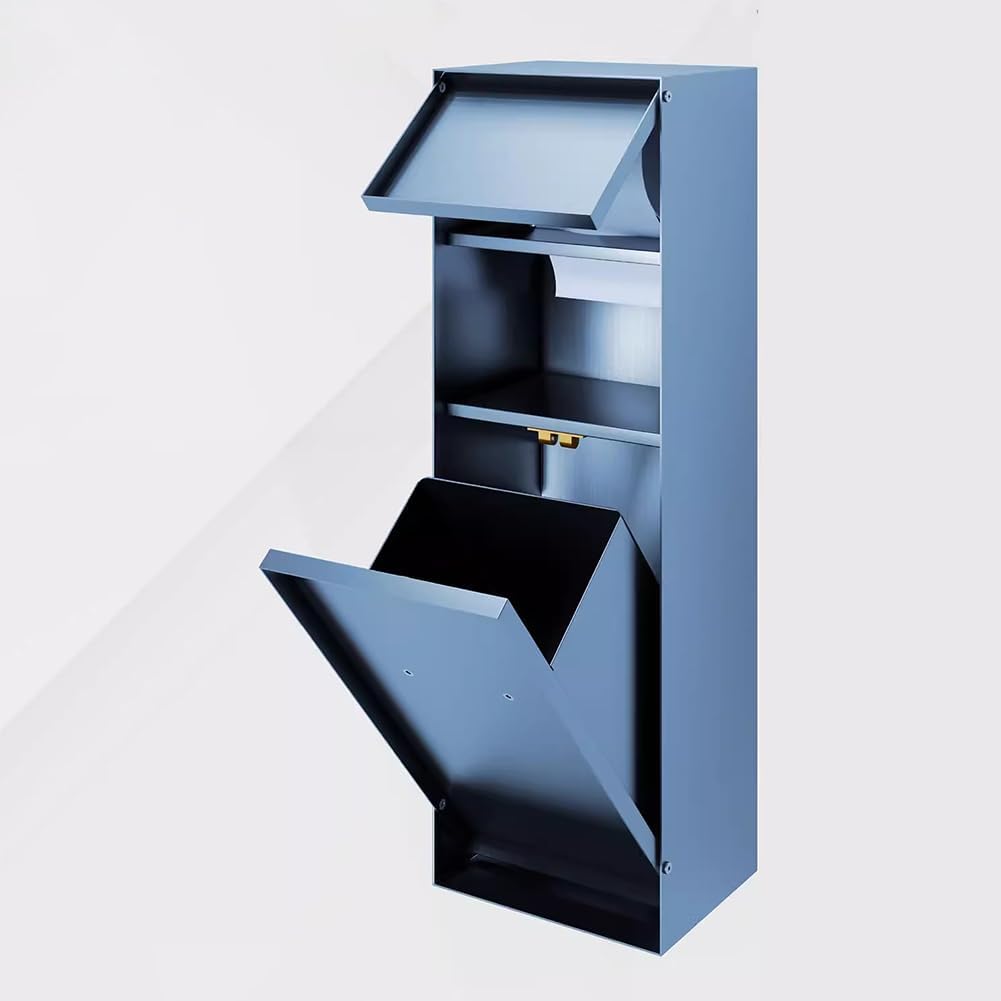 Shower Niche with Built-in Trash Can, Stainless Steel Bathroom Storage Rack, Built-in Bathroom Niche, Wall-Mounted Trash Can Cabinet, Multi-Functional Toilet Paper Holder,Blue