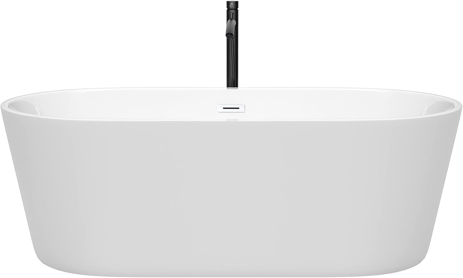 Carissa 67 Inch Freestanding Bathtub in White with Shiny White Trim and Floor Mounted Faucet in Matte Black