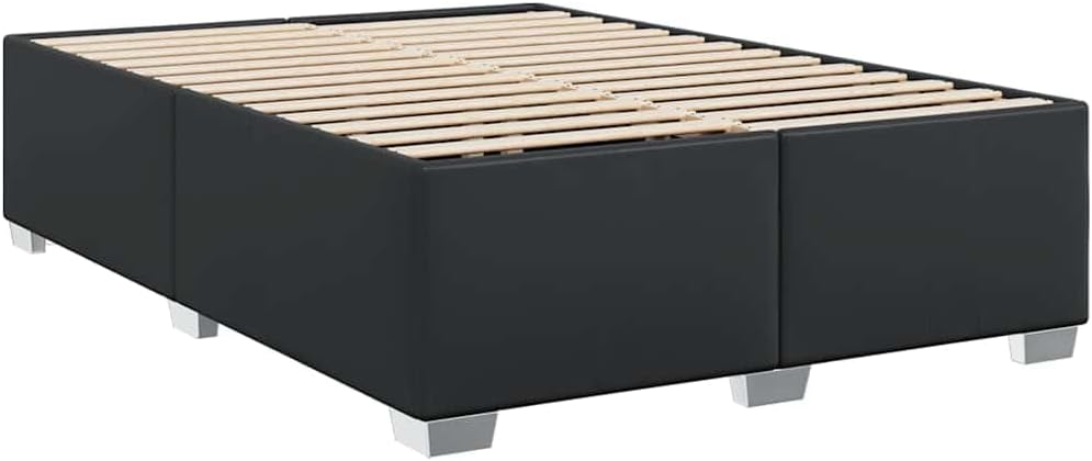 Queen Size Faux Leather Bed Frame with Engineered Wood Base, Modern Matte Black Finish for Standard Mattress, 4-Piece Set for Bedroom Decor and Sleep Support