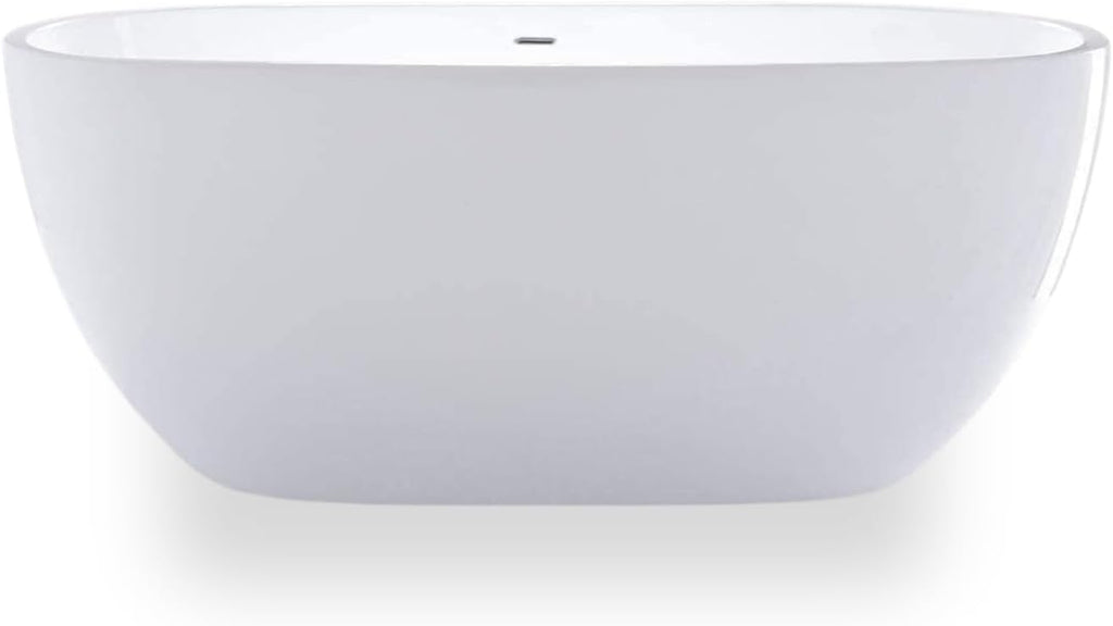 Carver Tubs - Seraphina 59' - Modern White Freestanding Soaking Bathtub - w/Chrome Drain - Two Person Contemporary Rounded Oval Acrylic Fiberglass Tub - Deep Relaxing Soak - 59'L x 29'W x 23.5'H