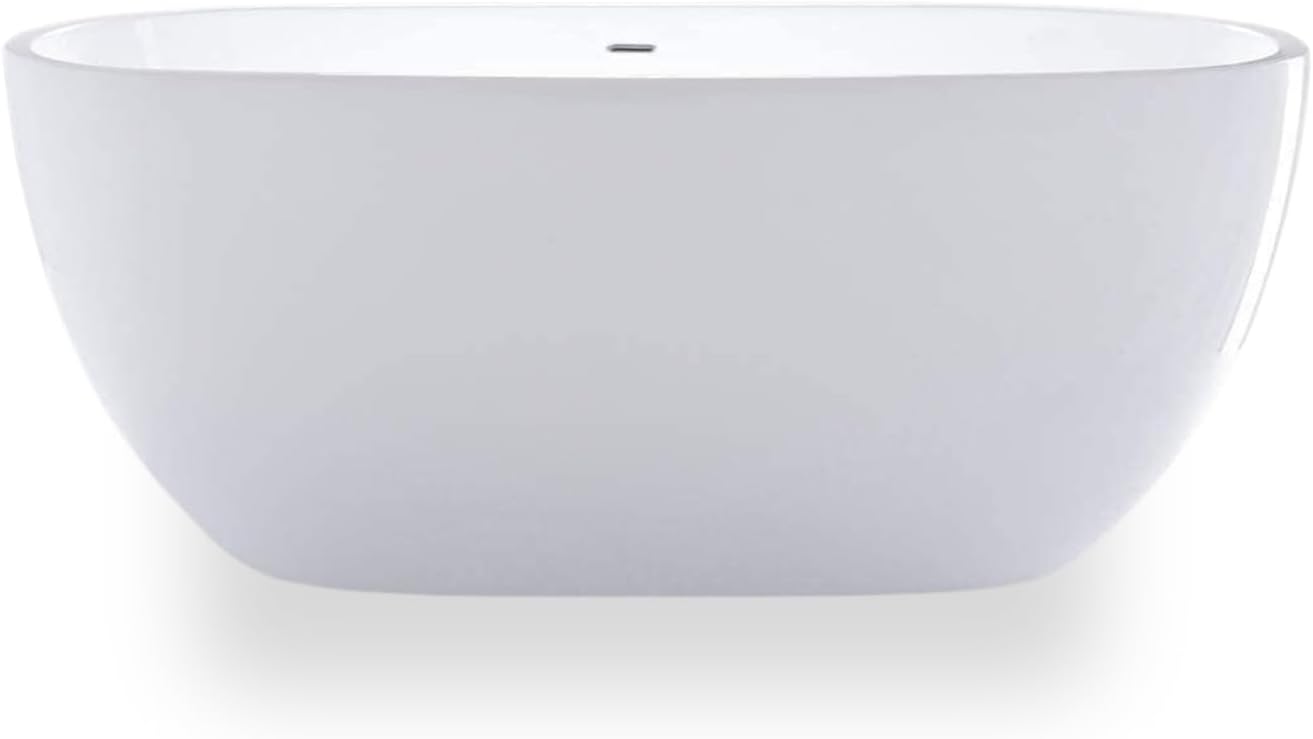 Carver Tubs - Seraphina 59' - Modern White Freestanding Soaking Bathtub - w/Chrome Drain - Two Person Contemporary Rounded Oval Acrylic Fiberglass Tub - Deep Relaxing Soak - 59'L x 29'W x 23.5'H