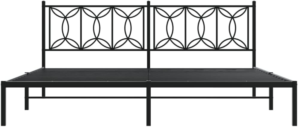 King Bed Frame Steel Platform Bed with Headboard Black 76'x79.9' Heavy Duty Metal Bedframe Underbed Storage Space for Bedroom