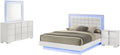 Best Quality Furniture White Wood Lacquer Platform Queen Size Bedroom Set with Blue LED Lighting