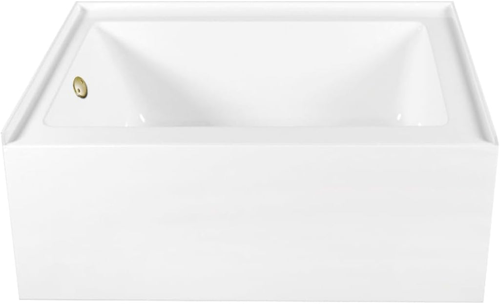 Aqua Eden CVTAP603222L7 60' Acrylic Rectangular 3-Wall Alcove Tub, Left Hand Drain, Glossy White/Brushed Brass