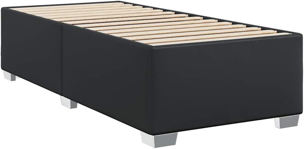 Twin XL Bed Frame with Faux Leather Upholstery, Plywood and Engineered Wood Construction, Modern Matte Black Finish for Bedroom Furniture, Durable Support and Space-Saving