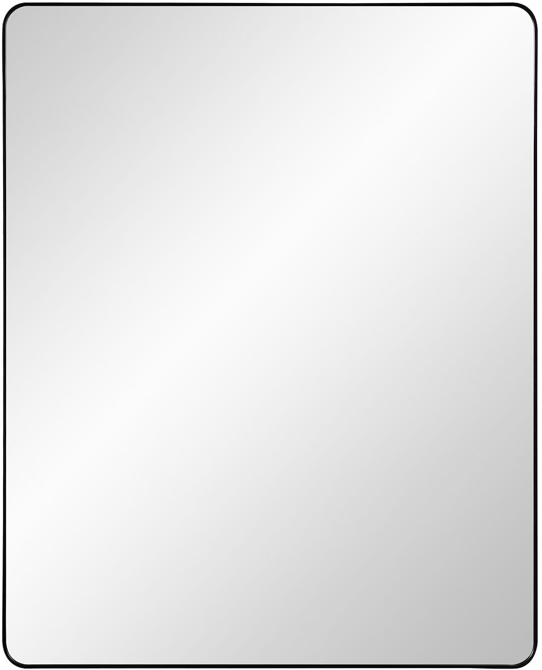 IDYLLOR Black Bathroom Mirror Medicine Cabinet with Round Corner Framed Door 24 x 30 inch, Recessed or Surface Mount, with Adjustable Glass Shelves