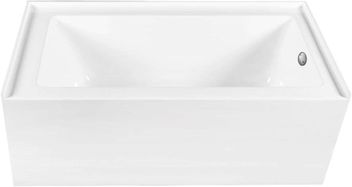 Aqua Eden CVTDE603122R8 60' Acrylic Rectangular 3-Wall Alcove Tub, Right Hand Drain, Glossy White/Brushed Nickel