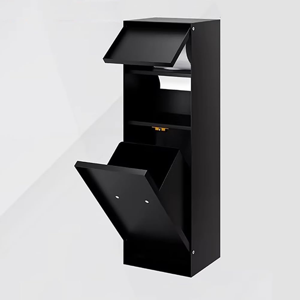 Shower Niche with Built-in Trash Can, Stainless Steel Bathroom Storage Rack, Built-in Bathroom Niche, Wall-Mounted Trash Can Cabinet, Multi-Functional Toilet Paper Holder,Black
