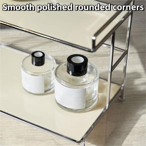 2-Tier Metal Desktop Shelf Organizer, Beige Cosmetics & Perfume Storage Rack, Countertop Display Stand for Bedroom, Bathroom & Kitchen, Stylish Home Decor