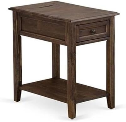 East West Furniture GB28K-1DE07 2-Pc Granbury King Size Bedroom set with Button Tufted Bed Frame and 1 Distressed Jacobean Mid Century Nightstand - Brown faux Leather with Brown Texture and Black Legs