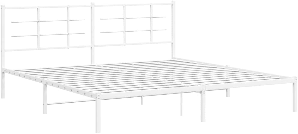 Metal Bed Frame with Headboard White King Size Platform Bed Frame 76'x79.9' Heavy Duty Steel Construction Underbed Storage Space for Bedroom Furniture
