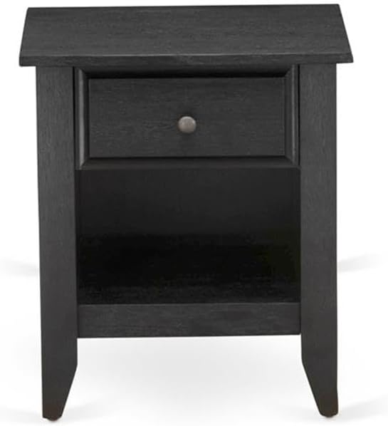 East West Furniture KD18K-1GA06 2 Piece King Size Bedroom Set - 1 King Bed Brown Linen Fabric Padded and Button Tufted Headboard with 1 Night Stand - Wire Brushed Black Finish Nightstand