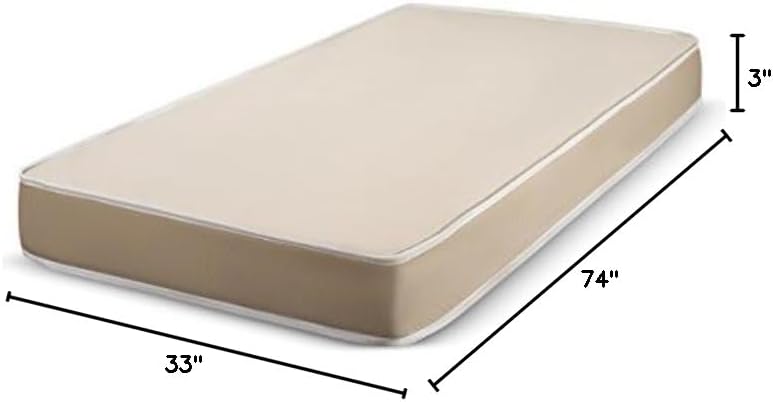 3 inch Thick Foam Mattress with Durable Fabric Cover - 33x74 inch for RV, Cot, Folding Bed & Daybed - CertiPUR-US Certified – Made in USA