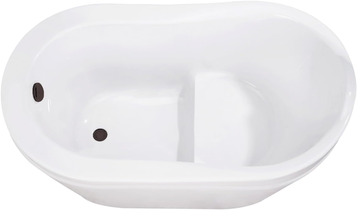 Kingston Brass VTRS523030M5 52' Acrylic Oval Single Slipper Freestanding Tub with Overflow/Drain Assembly and Integral Seat, Glossy White/Oil Rubbed Bronze