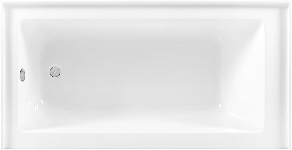 Aqua Eden CVTDE603122L1 60' Acrylic Rectangular 3-Wall Alcove Tub, Left Hand Drain, Glossy White/Polished Chrome
