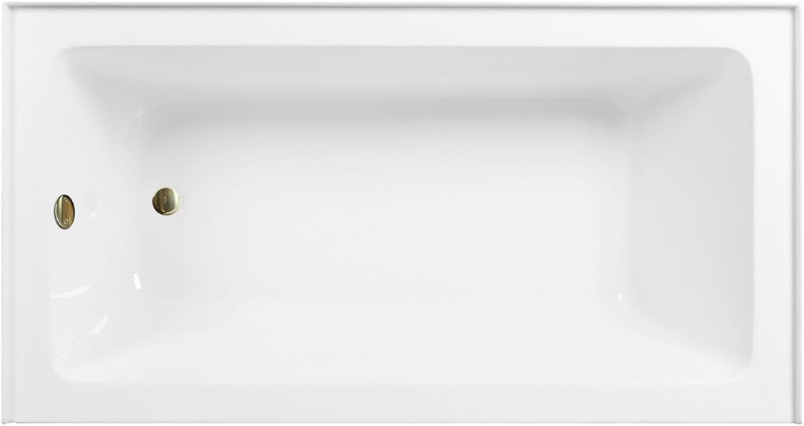 Aqua Eden CVTAP603222L7 60' Acrylic Rectangular 3-Wall Alcove Tub, Left Hand Drain, Glossy White/Brushed Brass