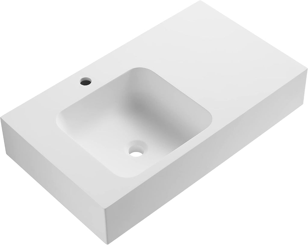 Serene Valley Bathroom Sink, Wall-Mount or On Countertop, 32' with Square Sink and Flat Space, Single Faucet Hole, Solid Surface Material