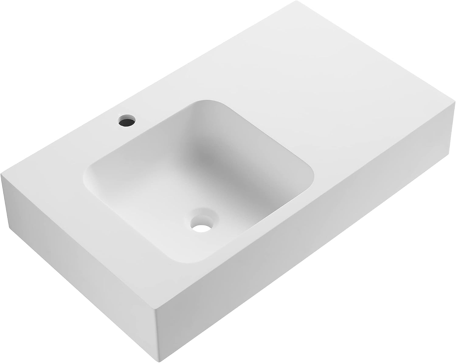 Serene Valley Bathroom Sink, Wall-Mount or On Countertop, 32' with Square Sink and Flat Space, Single Faucet Hole, Solid Surface Material