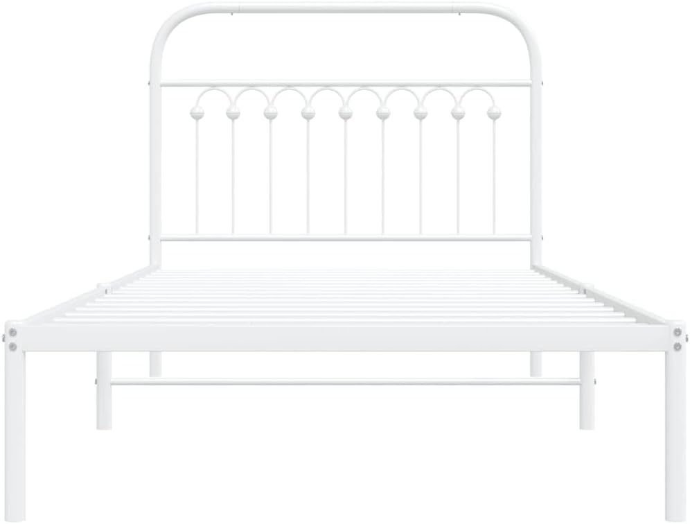 Twin Bed Frame White Steel Metal Frame 39.4 x 78.7 in Rectangular with Headboard Sturdy Support Classic Design for Bedroom and Guest Room