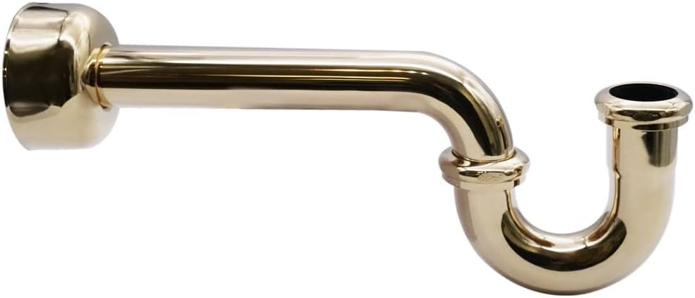 Westbrass D1538L-01 Pedestal Sink Lavatory Supply Line Kit with P-Trap and Round Handle Angle Stops, Polished Brass,
