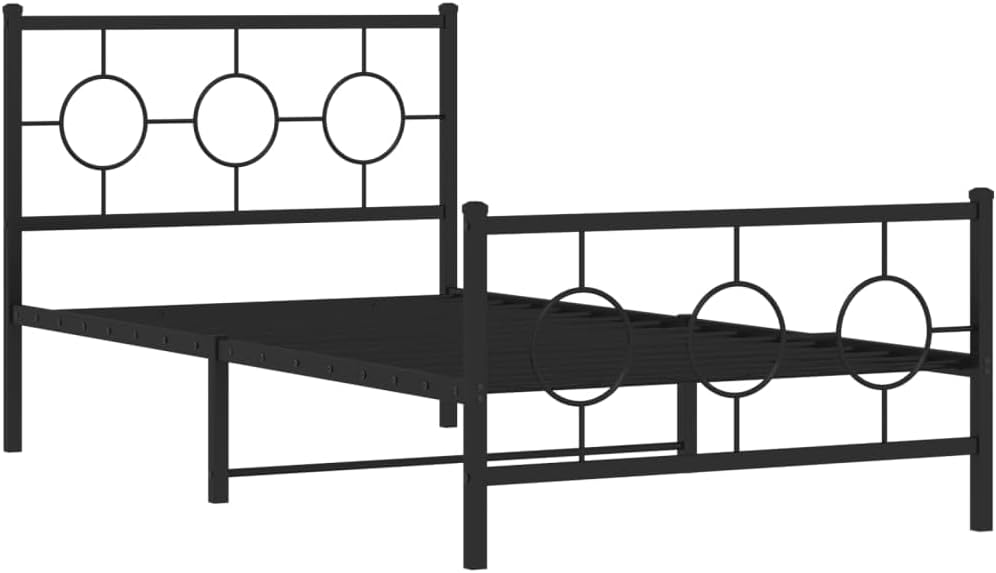 Metal Bed Frame with Footboard Queen/Twin Size Platform Bed Frame Black Sturdy Steel Construction Underbed Storage Space for Bedroom Furniture Guest Room