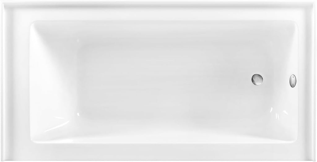 Aqua Eden CVTDE603122R8 60' Acrylic Rectangular 3-Wall Alcove Tub, Right Hand Drain, Glossy White/Brushed Nickel
