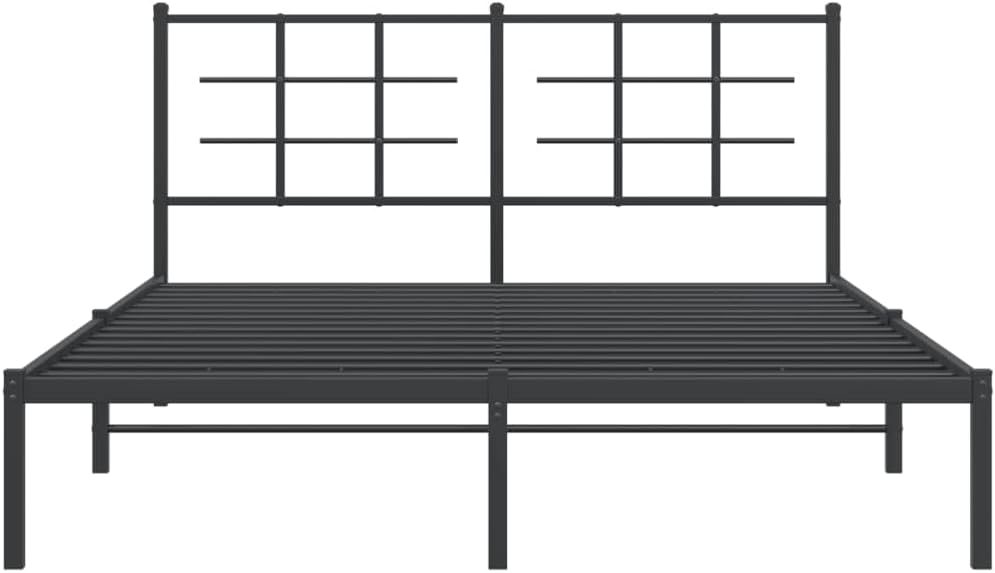 Metal Bed Frame with Headboard Queen Size Black Steel Platform Bedframe Sturdy Support Underbed Storage Space for Bedroom