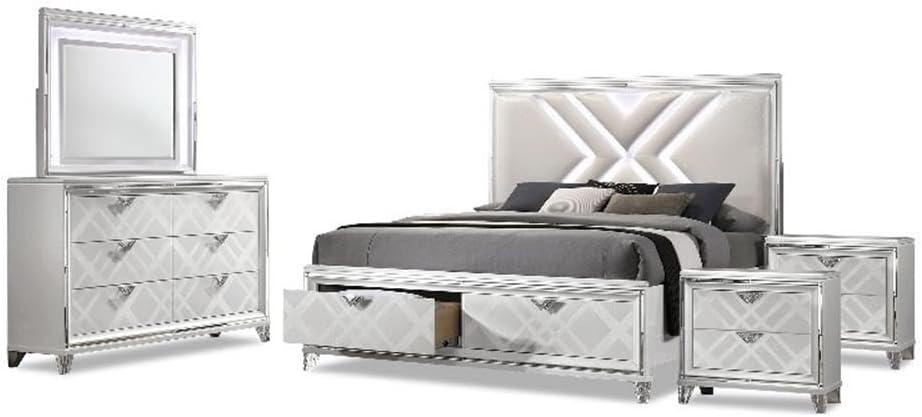 Furniture of America FOA Anaiya 5-Piece Contemporary Wood California King Bed Set in White