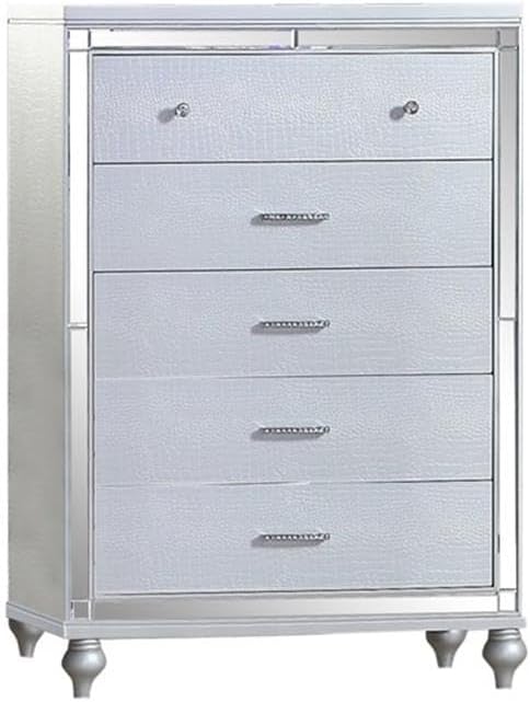 Sterling King 5 PC LED Bedroom Set Made with Wood in Silver Color