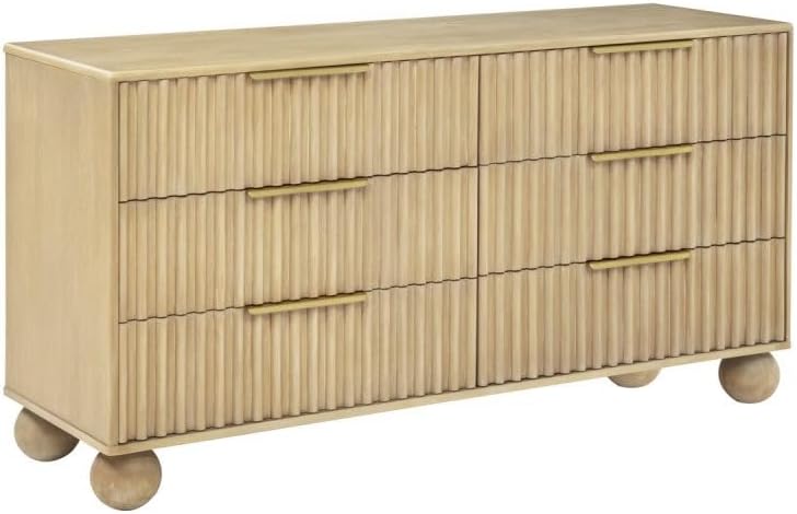 5 Piece Modern Wooden Eastern King Size Bedroom Furniture Set, Fluted Panels Design, Rounded Legs, Light Oak Wood Bedroom Set