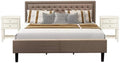 East West Furniture KD16K-2VL0C 3 Piece Wooden Bedroom Set - 1 Modern Bed Frame Brown Linen Fabric Padded and Button Tufted Headboard with 2 Night Stand - Wire Brushed Butter Cream Finish Nightstand