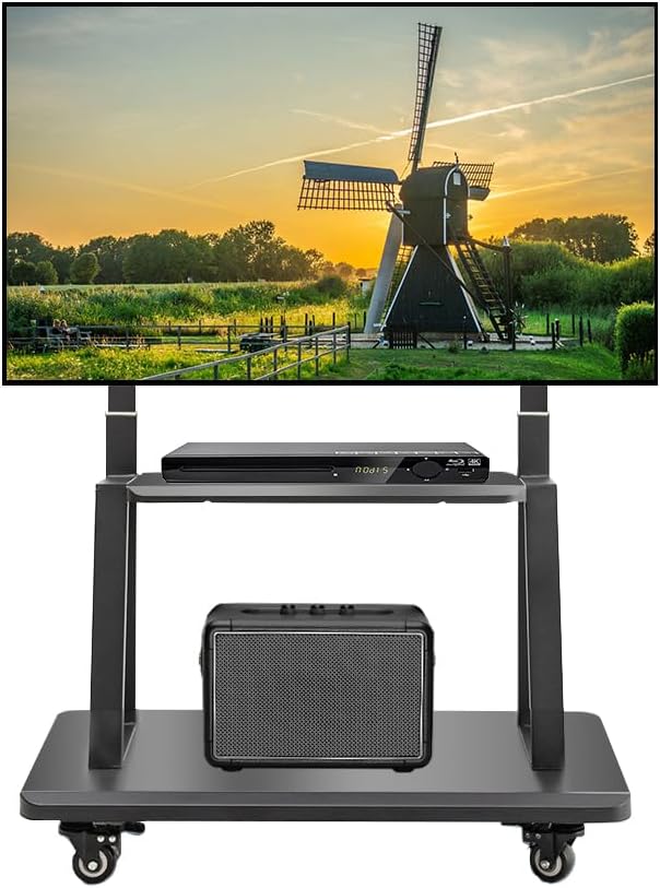 Hellsehen Mobile TV Cart,Rolling TVs Cart on Wheels Height Adjustable Heavy-Duty Floor Stand Base for 42-86 Inch LCD LED OLED Flat Panel Screens Smartboard Movable Holds up to 176lbs with Shelf