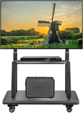 Hellsehen Mobile TV Cart,Rolling TVs Cart on Wheels Height Adjustable Heavy-Duty Floor Stand Base for 42-86 Inch LCD LED OLED Flat Panel Screens Smartboard Movable Holds up to 176lbs with Shelf