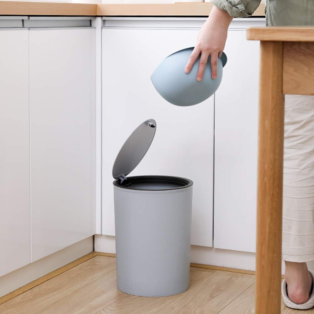 Waste Bin Trash Can PP Round Hand Press Waste Container Garbage Dustbin Bathroom Bedroom Kitchen Craft Room Office School Trash Can (Color : Blue+White Size : L+L) (Blue+White L+S)