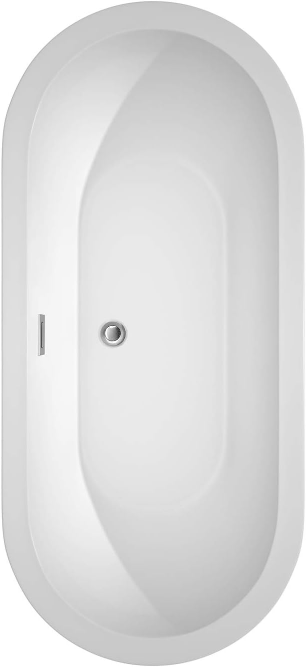 Soho 68 Inch Freestanding Bathtub in White with Polished Chrome Trim and Floor Mounted Faucet in Brushed Gold