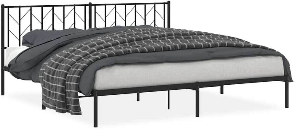 Metal Bed Frame with Headboard Black King Size 76'x79.9' Heavy Duty Steel Platform Bed Frame with Underbed Storage Space for Bedroom Furniture
