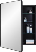 IDYLLOR Black Bathroom Mirror Medicine Cabinet with Round Corner Framed Door 24 x 30 inch, Recessed or Surface Mount, with Adjustable Glass Shelves