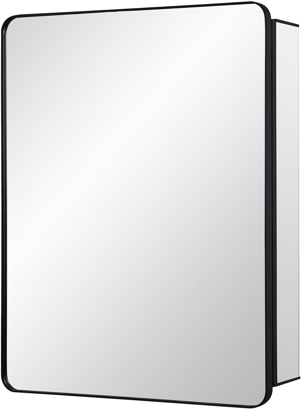 IDYLLOR Black Bathroom Mirror Medicine Cabinet with Round Corner Framed Door 24 x 30 inch, Recessed or Surface Mount, with Adjustable Glass Shelves
