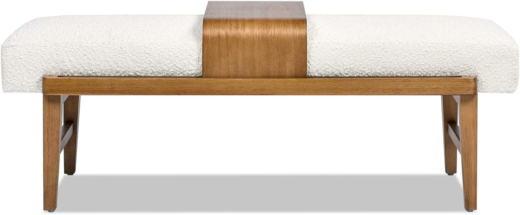 Jennifer Taylor Home Billie 52' Modern Telephone Bench with Sliding Shelf, Ivory White Boucle
