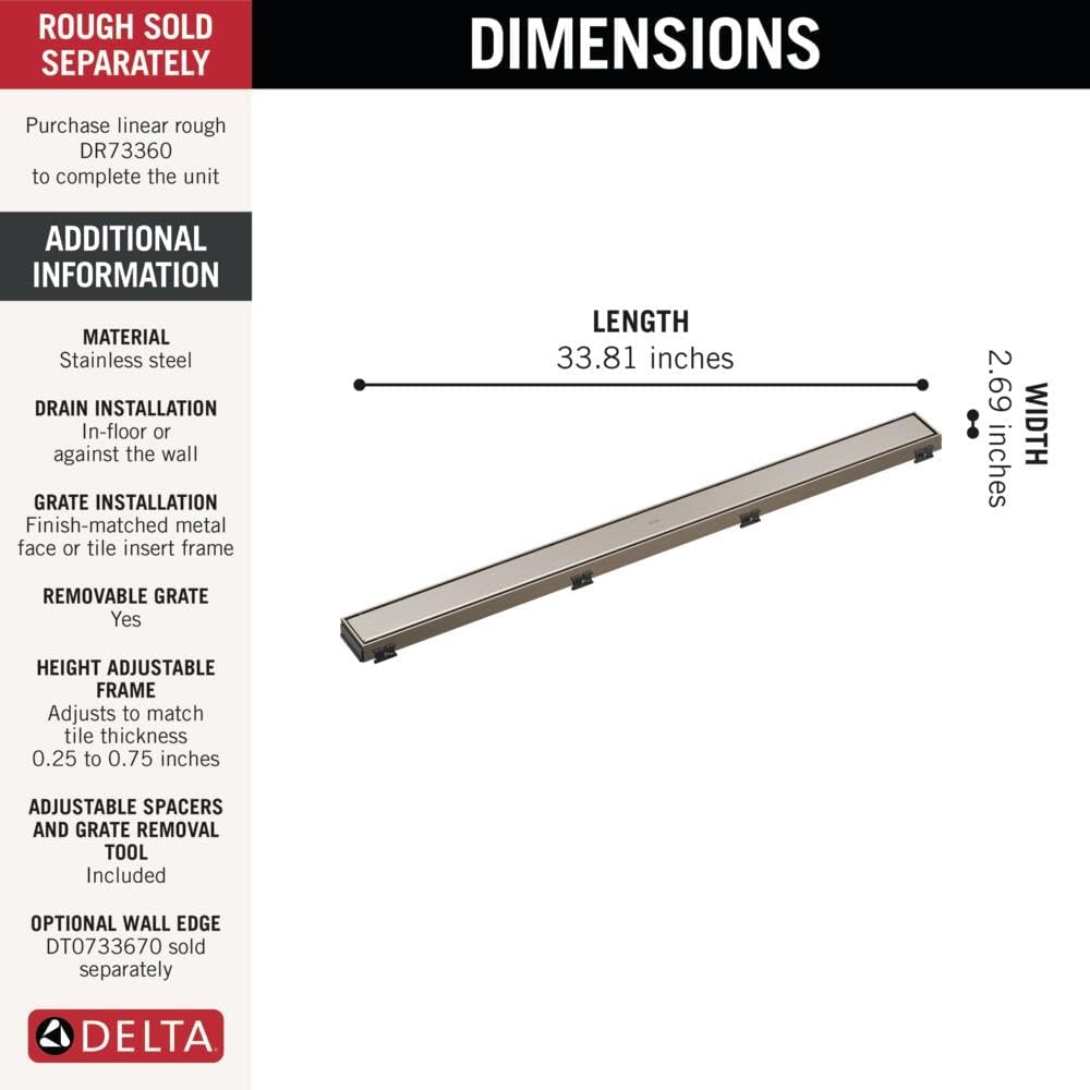 Delta Faucet 36-Inch Reversible Linear Shower Drain Trim in Stainless